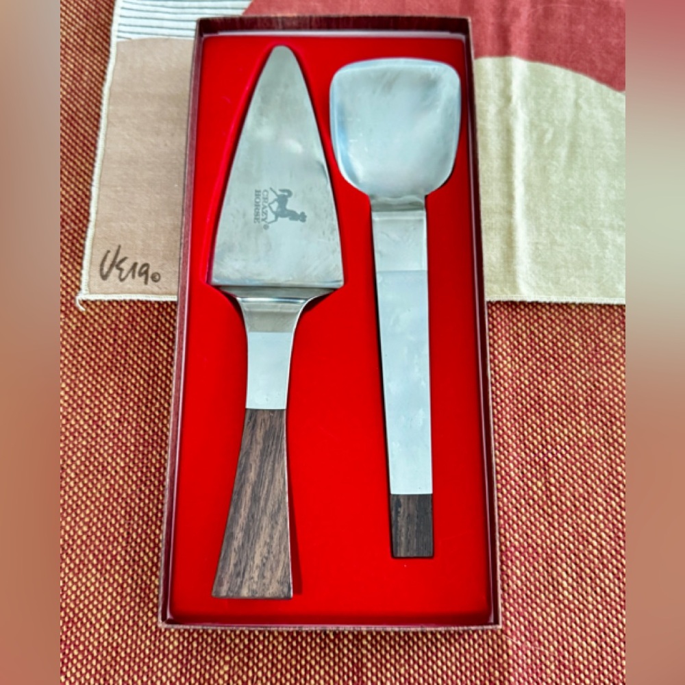Burnco Hostess Set pie server & ice cream scoop spoon​ Japan Vintage Wood handle